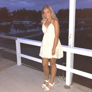 free people dress flowy beige beautiful medium